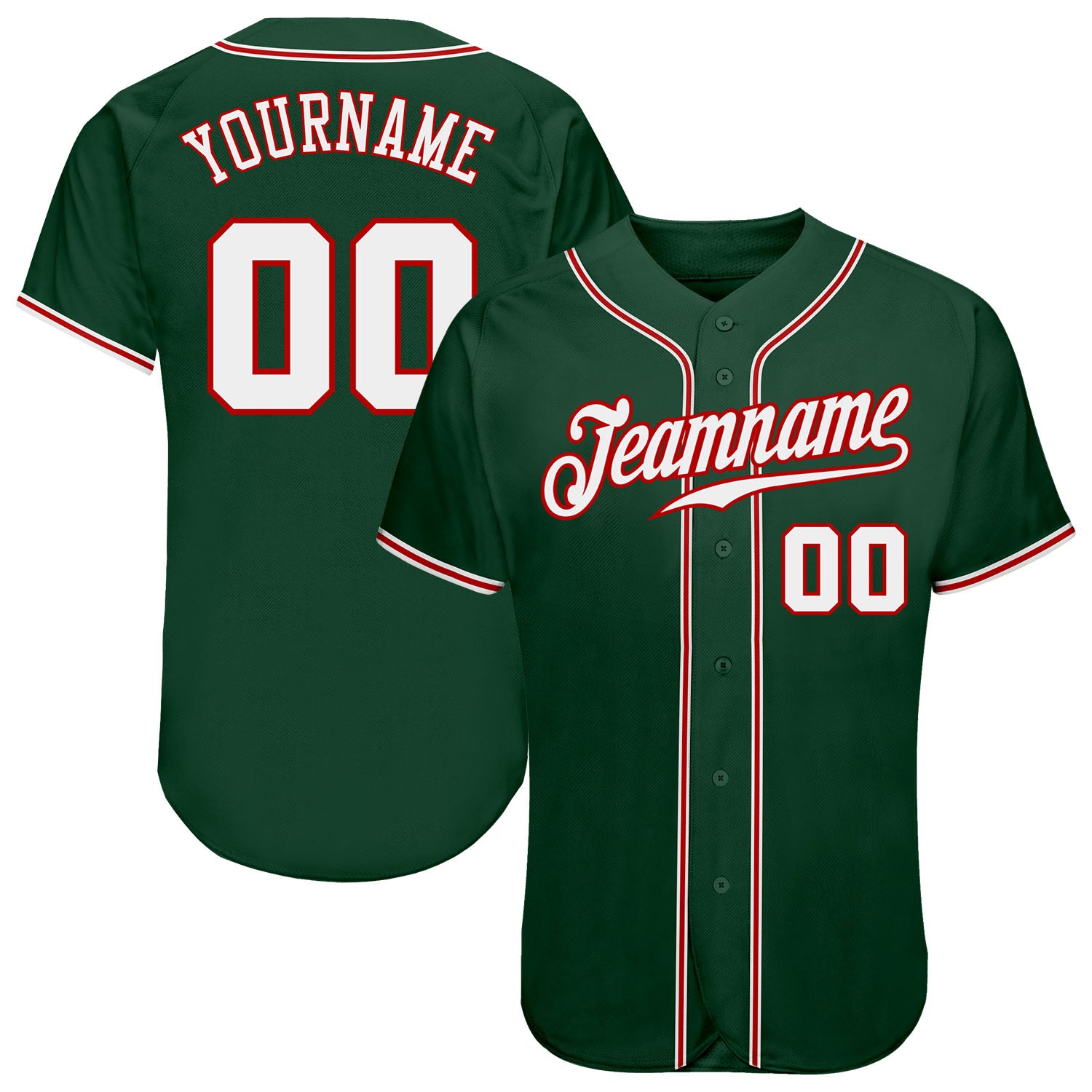 Custom Name and Number Authentic Baseball Jersey - Personalized Green White Red Team Jersey Personalized Green White-Red