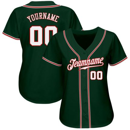 Custom Name and Number Authentic Baseball Jersey - Personalized Green White Red Team Jersey Personalized Green White-Red