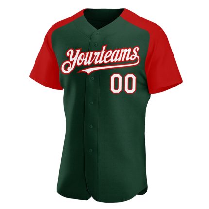 Custom Name and Number Baseball Jersey - Personalized Green White-Red Authentic Raglan Sleeves Personalized Green White-Red