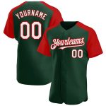 Custom Name and Number Baseball Jersey - Personalized Green White-Red Authentic Raglan Sleeves Personalized Green White-Red