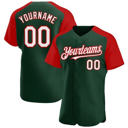 Custom Name and Number Baseball Jersey - Personalized Green White-Red Authentic Raglan Sleeves Personalized Green White-Red