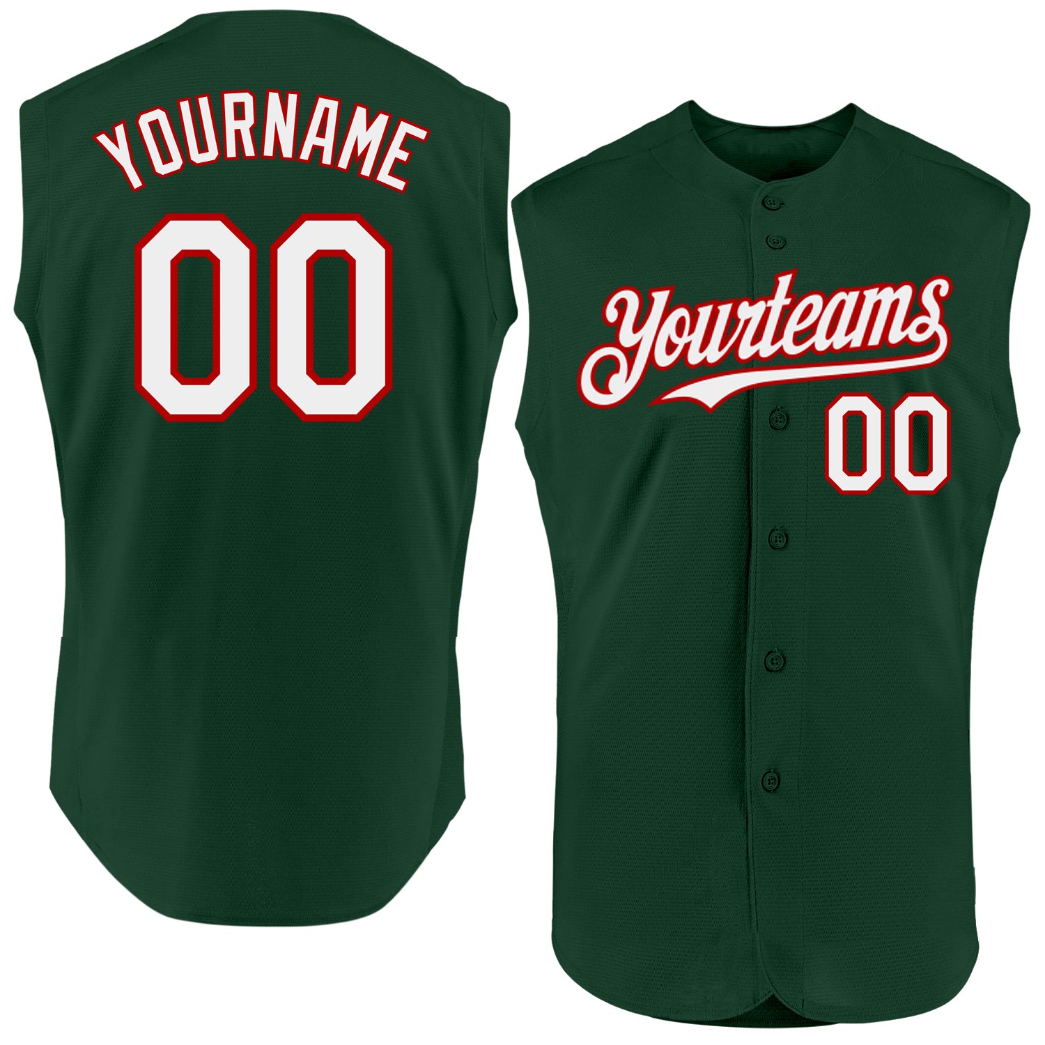 Personalized Authentic Green White Red Sleeveless Baseball Jersey Personalized Green White-Red Authentic Sleeveless Baseball