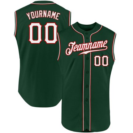 Custom Green White Red Baseball Jersey with Personalized Name and Number - Authentic Sleeveless Team Apparel Personalized