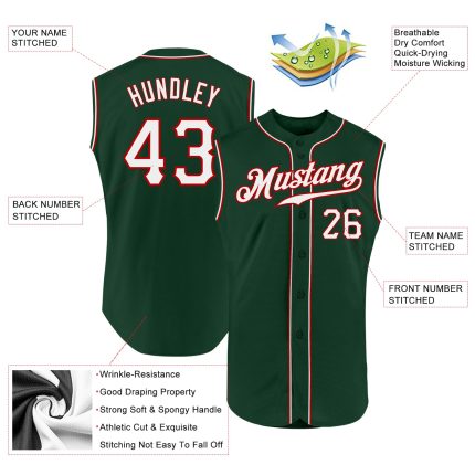 Custom Green White Red Baseball Jersey with Personalized Name and Number - Authentic Sleeveless Team Apparel Personalized