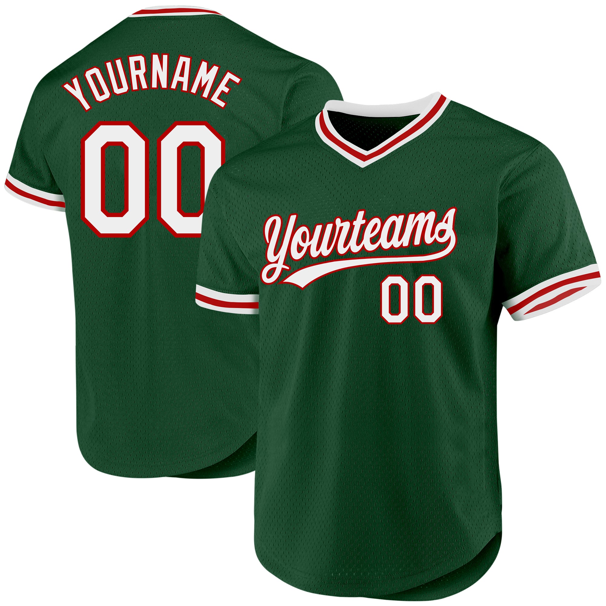 Custom Name Number Authentic Throwback Baseball Jersey in Green White Red - Personalized Team Jersey Personalized Green White-Red