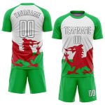 Custom Welsh Flag Soccer Jersey - Personalized Green, White, Red & Black Uniform with Name and Number Personalized Green