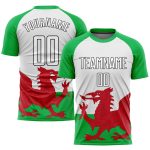 Custom Welsh Flag Soccer Jersey - Personalized Green, White, Red & Black Uniform with Name and Number Personalized Green