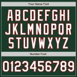 Customizable Bomber Varsity Letterman Jacket with Team Name and Number in Green, White, and Red - Full-Snap Two-Tone Design