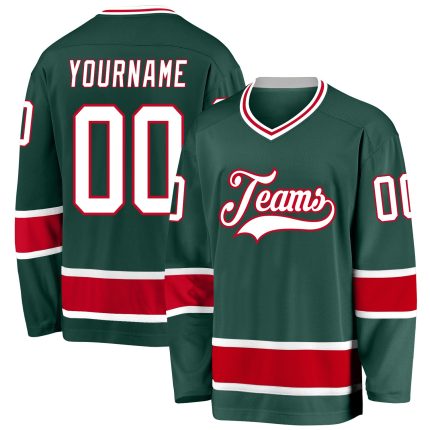 Personalized Hockey Jersey in Green White and Red - Custom Team Apparel Personalized Green White-Red Hockey Jersey