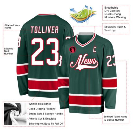 Personalized Hockey Jersey in Green White and Red - Custom Team Apparel Personalized Green White-Red Hockey Jersey