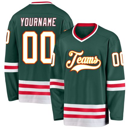 Custom Name and Number Personalized Hockey Jersey in Green White Red - Team Jersey Personalized Green White-Red Hockey Jersey