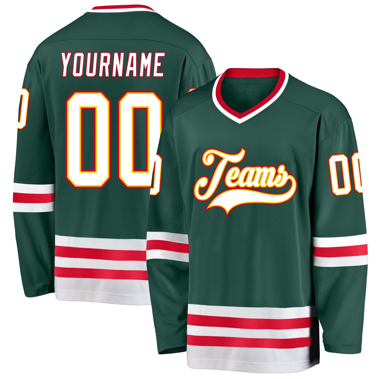 Custom Name and Number Personalized Hockey Jersey in Green White Red - Team Jersey Personalized Green White-Red Hockey Jersey