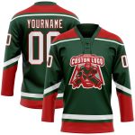 Custom Team Jersey with Personalized Name & Number in Green, White, and Red Hockey Lace Design Personalized Green White-Red