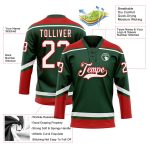 Custom Team Jersey with Personalized Name & Number in Green, White, and Red Hockey Lace Design Personalized Green White-Red