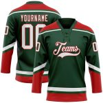 Custom Team Jersey with Personalized Name & Number in Green, White, and Red Hockey Lace Design Personalized Green White-Red