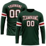 Custom Team Name and Number Long Sleeve Performance T-Shirt - Personalized Green White Red Personalized Green White-Red Long