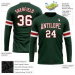 Custom Team Name and Number Long Sleeve Performance T-Shirt - Personalized Green White Red Personalized Green White-Red Long