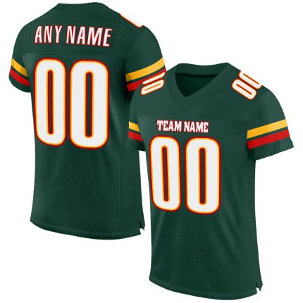 Custom Authentic Football Jersey with Personalized Name and Number - Green White-Red Mesh Team Design Personalized Green