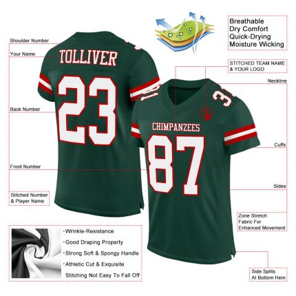 Personalized Authentic Football Jersey in Green White and Red Mesh Personalized Green White-Red Mesh Authentic Football Jersey