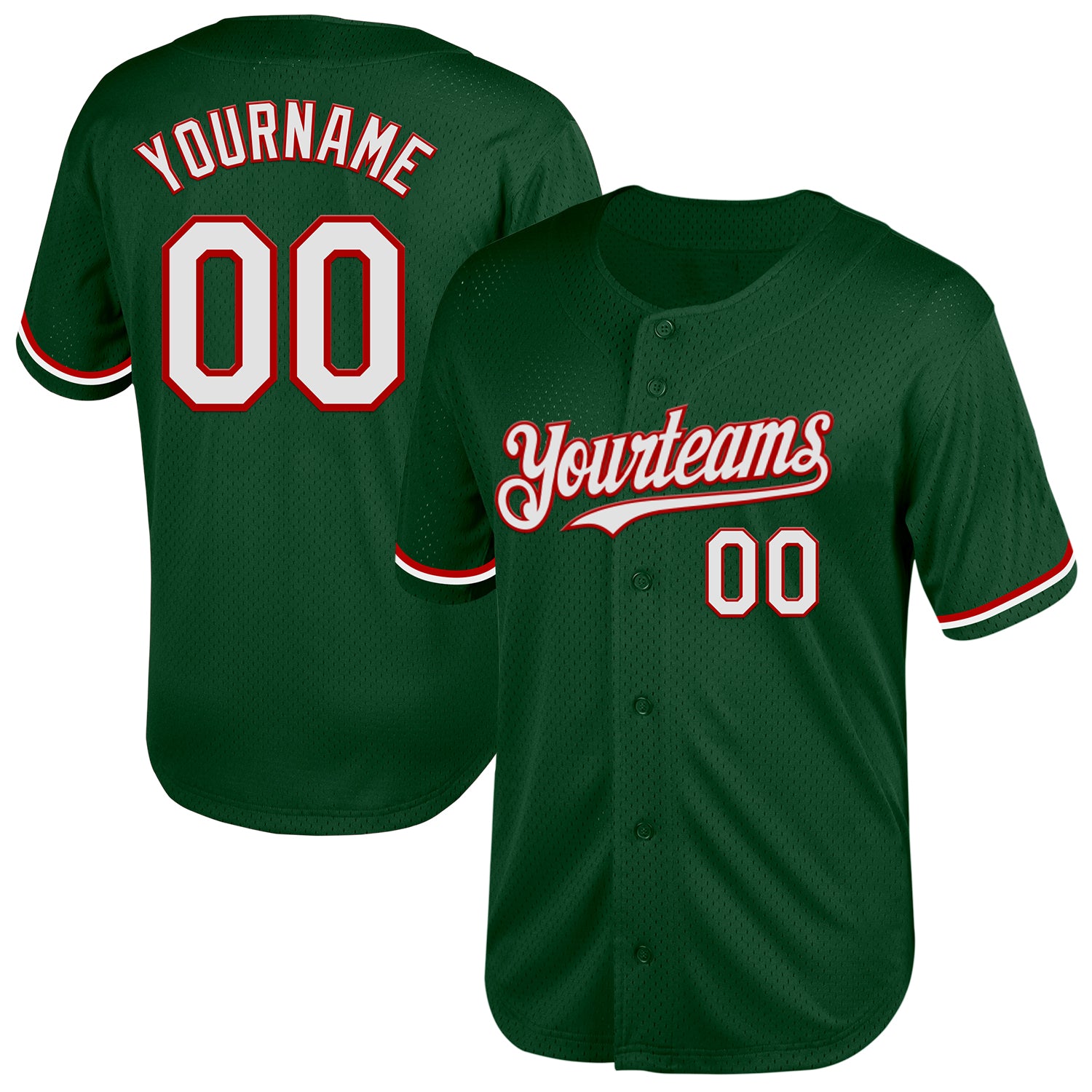 Custom Throwback Baseball Jersey - Personalized Green White-Red Mesh with Name & Number Personalized Green White-Red Mesh
