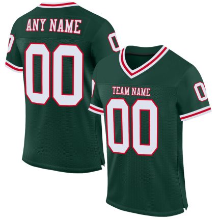 Custom Name and Number Personalized Throwback Football Jersey - Green White Red Mesh Authentic Personalized Green White-Red