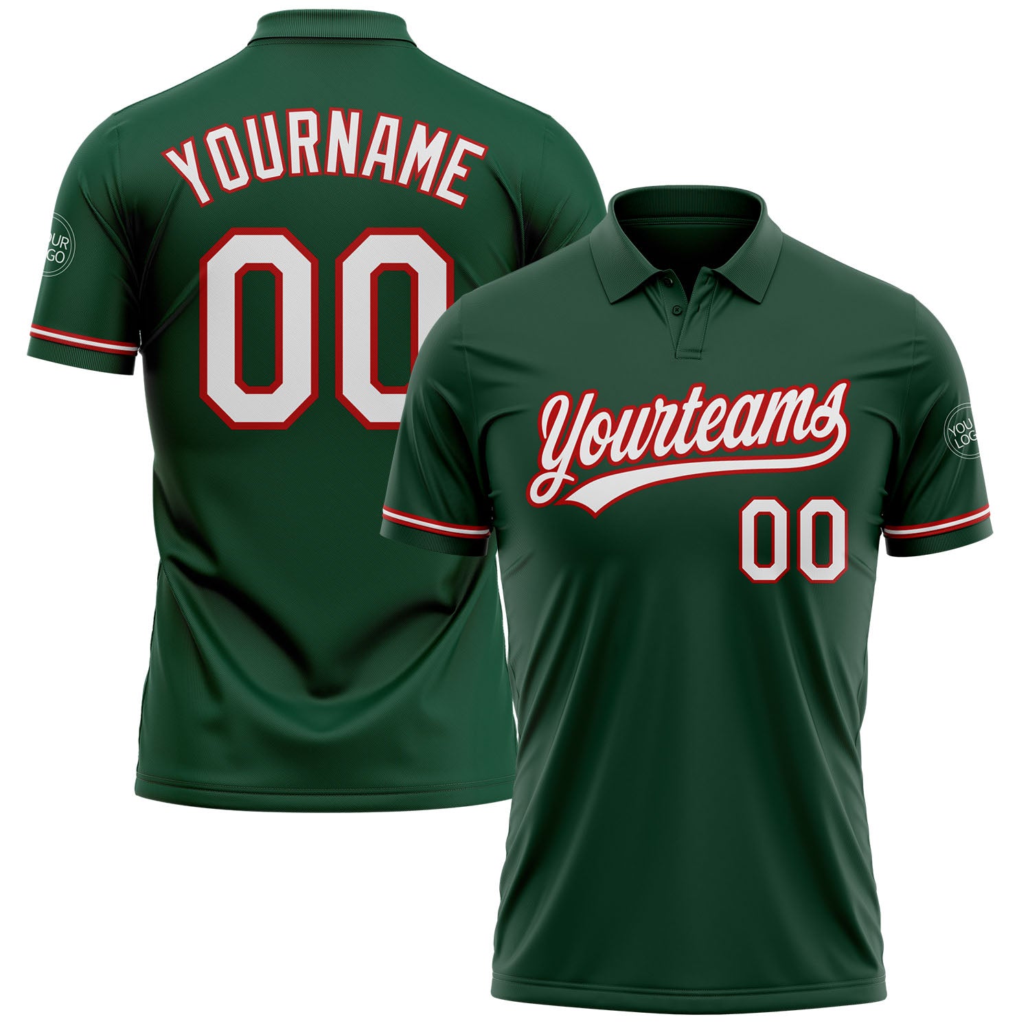 Custom Team Name Number Green White Red Performance Golf Polo Shirt Personalized Green White-Red Performance Vapor Golf Polo
