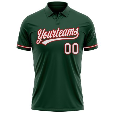 Custom Team Name Number Green White Red Performance Golf Polo Shirt Personalized Green White-Red Performance Vapor Golf Polo