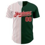 Custom Name & Number Personalized Green White Red Pinstripe Baseball Jersey - Authentic Split Fashion Team Gear Personalized
