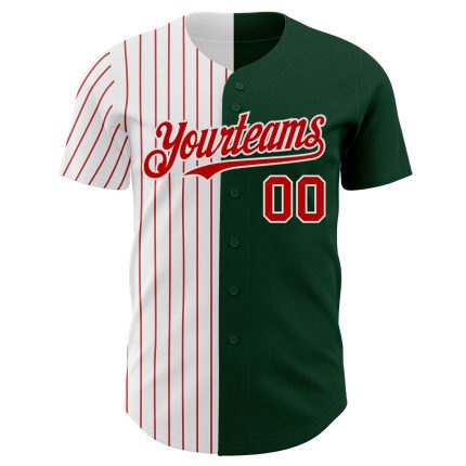 Custom Name & Number Personalized Green White Red Pinstripe Baseball Jersey - Authentic Split Fashion Team Gear Personalized