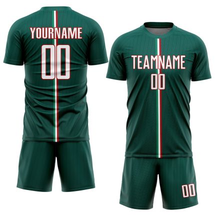Personalized Mexico Soccer Jersey with Custom Name and Number - Green White-Red Sublimation Uniform Personalized Green White-Red