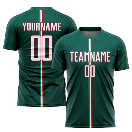 Personalized Mexico Soccer Jersey with Custom Name and Number - Green White-Red Sublimation Uniform Personalized Green White-Red
