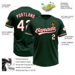 Custom Team Softball Jersey Unisex, Personalized Green White-Red, Two-Button with Name and Number Personalized Green White-Red