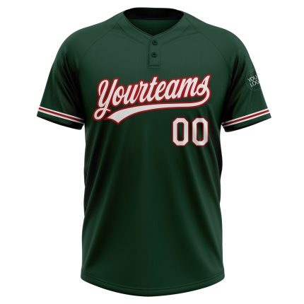 Custom Team Softball Jersey Unisex, Personalized Green White-Red, Two-Button with Name and Number Personalized Green White-Red