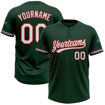 Custom Team Softball Jersey Unisex, Personalized Green White-Red, Two-Button with Name and Number Personalized Green White-Red