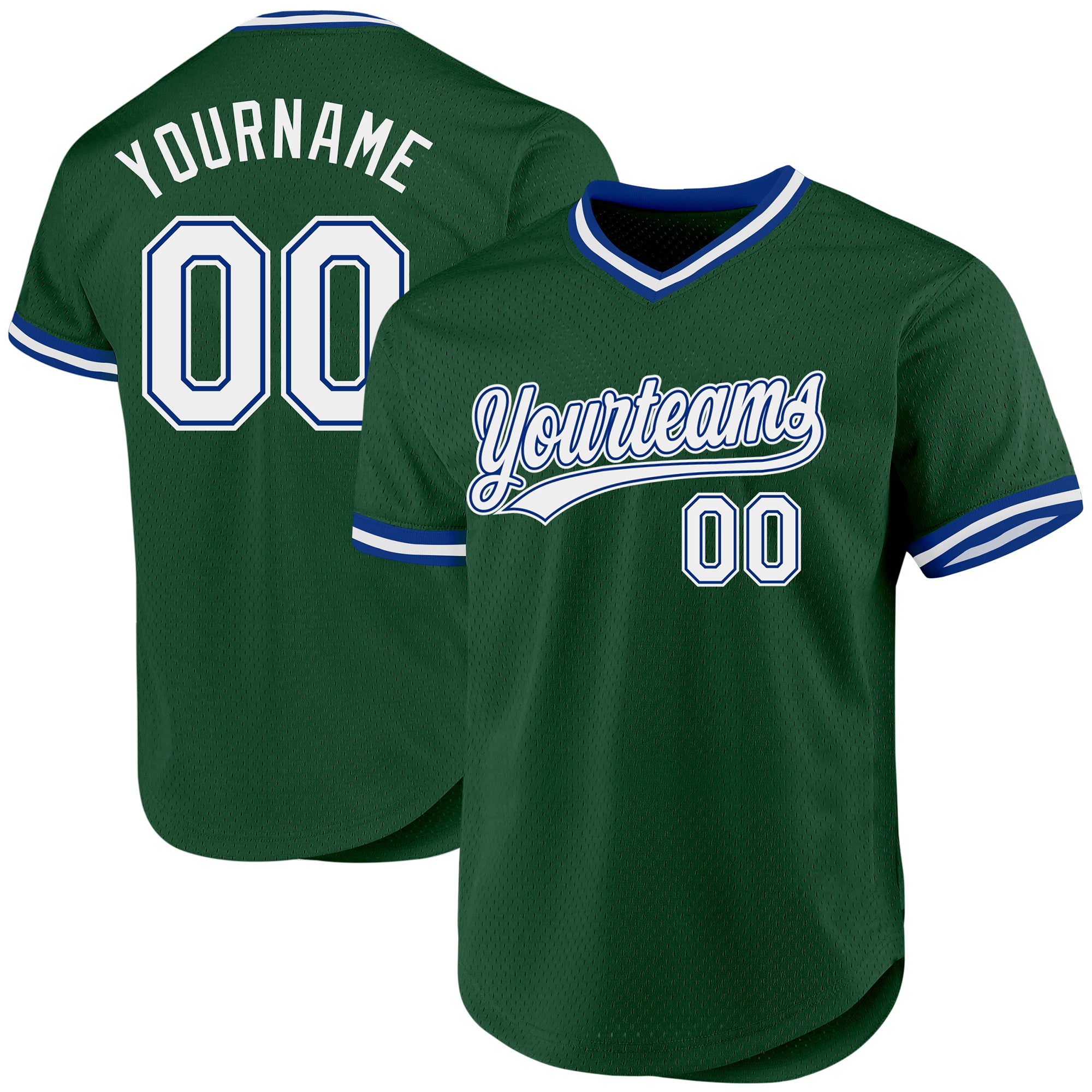 Custom Name and Number Personalized Baseball Jersey - Green White-Royal Authentic Throwback Style Personalized Green White-Royal
