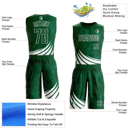 Custom Name and Number Basketball Jersey Sublimation Team Suit Green White Wind Shapes Round Neck Personalized Green White