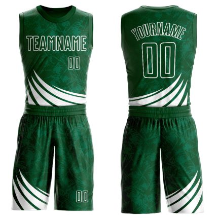 Custom Name and Number Basketball Jersey Sublimation Team Suit Green White Wind Shapes Round Neck Personalized Green White