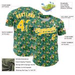 Custom Name and Number Baseball Jersey with Flamingo and Hawaii Palm Leaves, Green White-Yellow 3D Pattern Design Personalized