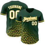 Custom Leopard Print Baseball Jersey with Personalized Name and Number - Green White-Yellow 3D Pattern Design Personalized