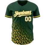 Custom Leopard Print Baseball Jersey with Personalized Name and Number - Green White-Yellow 3D Pattern Design Personalized
