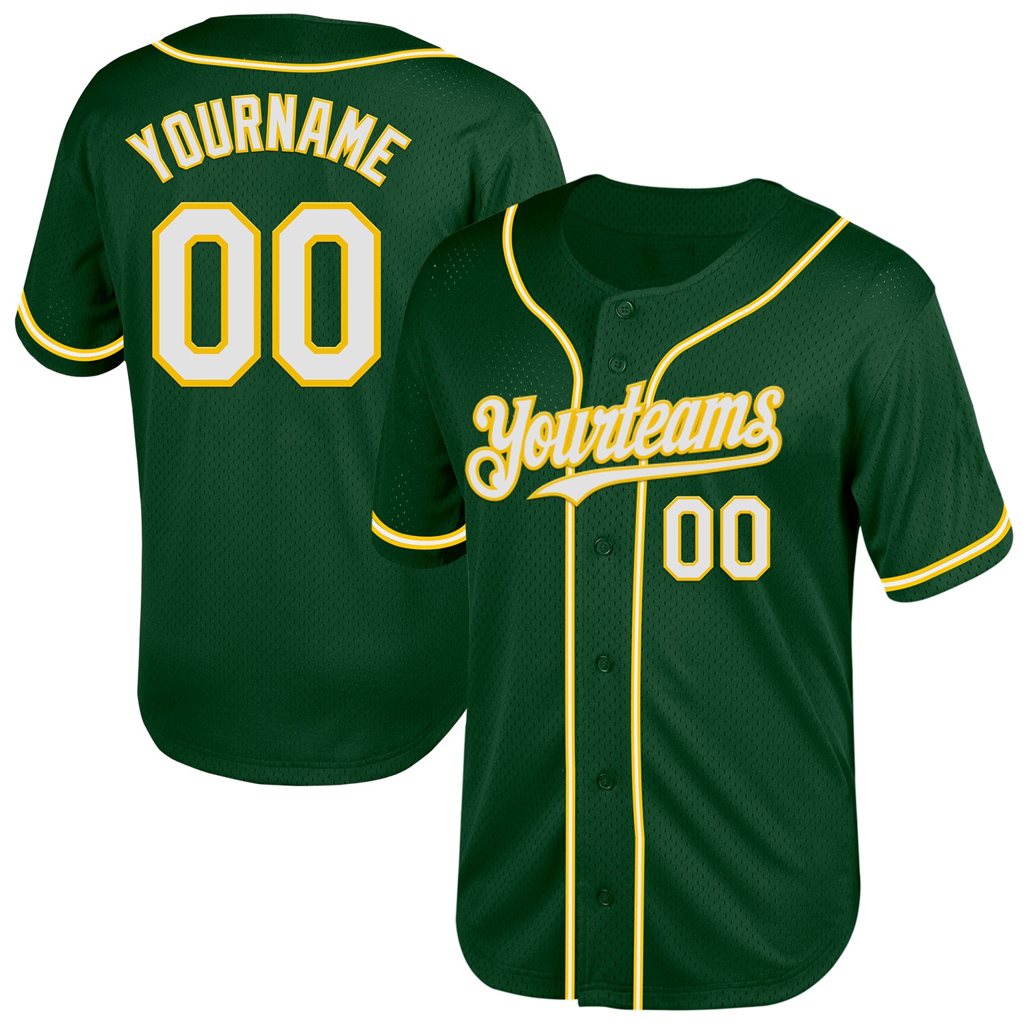 Custom Name Number Authentic Throwback Baseball Jersey - Personalized Green White Yellow Mesh Team Jersey Personalized Green