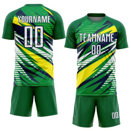 Custom Sublimation Soccer Jersey with Personalized Name & Number - Green White Yellow-Navy Team Uniform Personalized Green