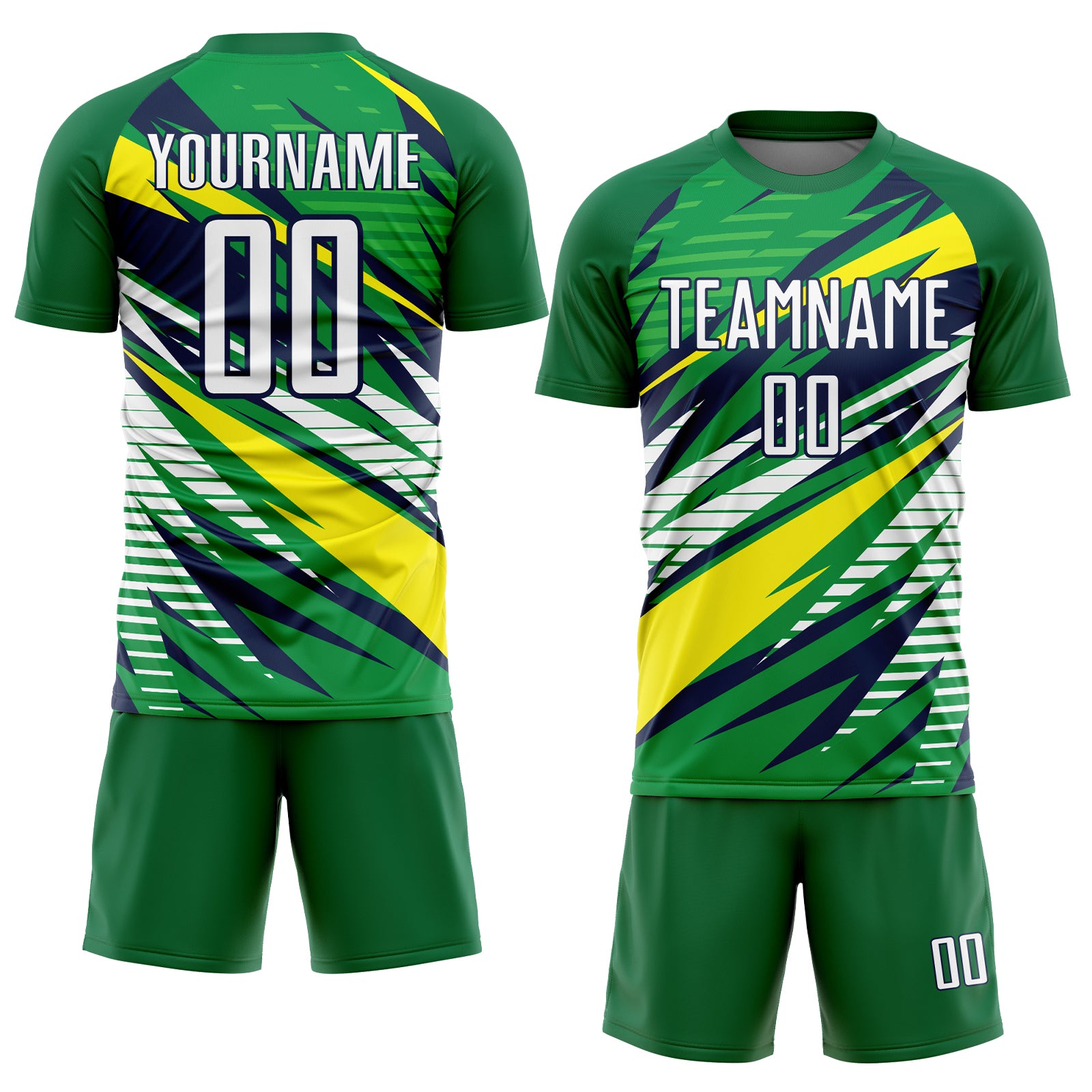 Personalized Green White Yellow-Navy Sublimation Soccer Uniform Jersey Team Custom Name and Number Custom Sublimation Soccer Jersey with Personalized Name & Number - Green White Yellow-Navy Team Uniform Personalized Green - Image 2