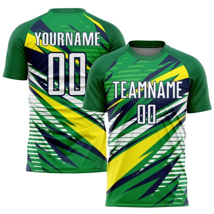 Custom Sublimation Soccer Jersey with Personalized Name & Number - Green White Yellow-Navy Team Uniform Personalized Green
