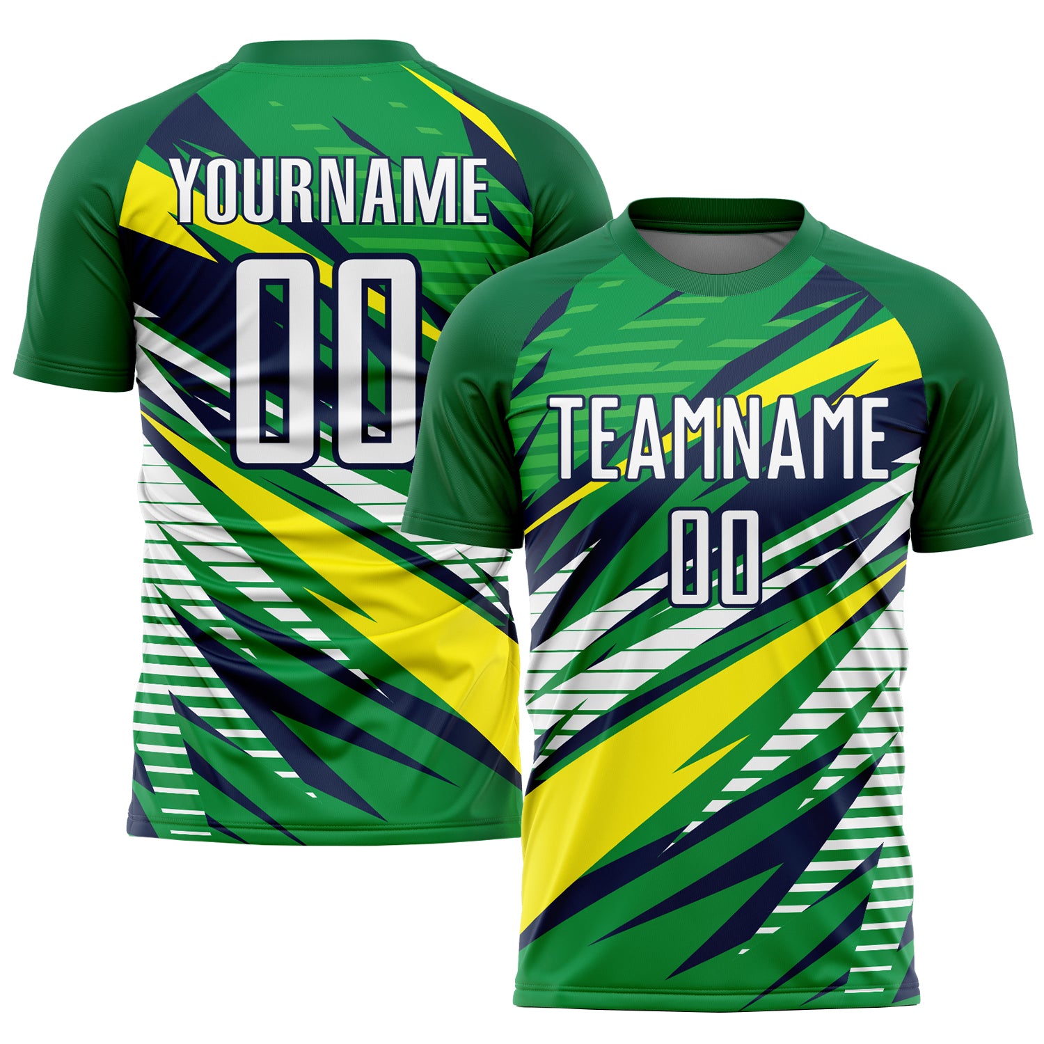 Custom Sublimation Soccer Jersey with Personalized Name & Number - Green White Yellow-Navy Team Uniform Personalized Green