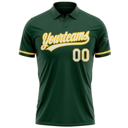 Custom Name and Number Personalized Vapor Golf Polo Shirt - Green White Yellow Performance Apparel Personalized Green White-Yellow