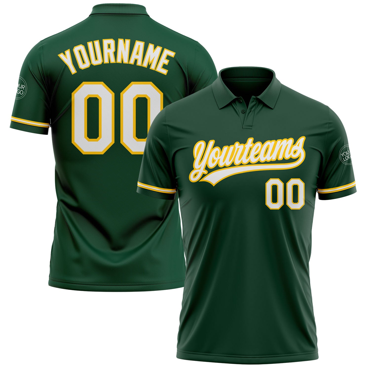 Custom Name and Number Personalized Vapor Golf Polo Shirt - Green White Yellow Performance Apparel Personalized Green White-Yellow