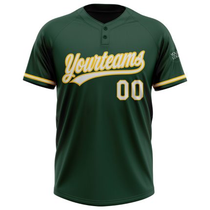 Custom Name and Number Unisex Softball Jersey - Personalized Green and Yellow Two-Button Design Personalized Green White-Yellow