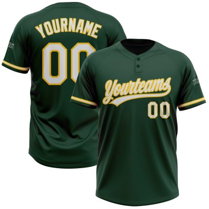 Custom Name and Number Unisex Softball Jersey - Personalized Green and Yellow Two-Button Design Personalized Green White-Yellow