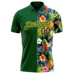 Personalized Tropical Pattern Golf Polo Shirt with Pineapples, Palm Leaves, Flowers - Custom Name & Number - Performance Wear